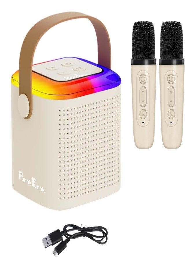 PunnkFunnk Kids Adults with Wireless Mics Portable Karaoke Bluetooth Speaker & Dynamic Lights Birthday Gift for Girls, Boys & Toddlers Ages 4,5,6,7,8,9,10,12+ Year Old Home Outdoor Travel (Beige) - Image 1